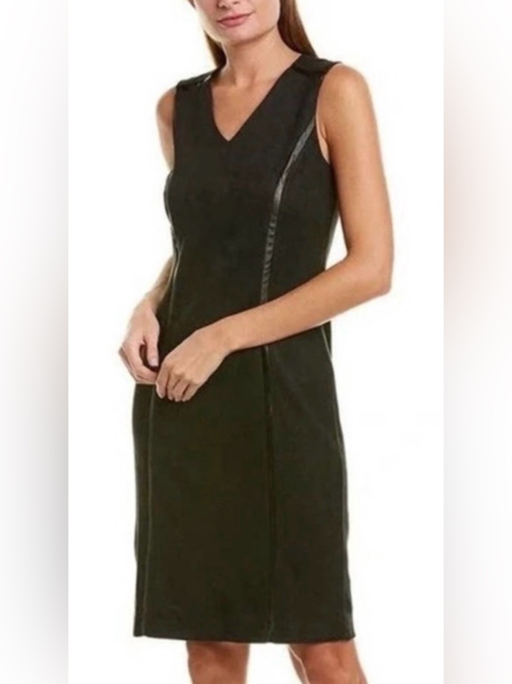 J.McLaughlin Dominique Faux Suede Sheath Dress Vegan Leather Black Office Chic M